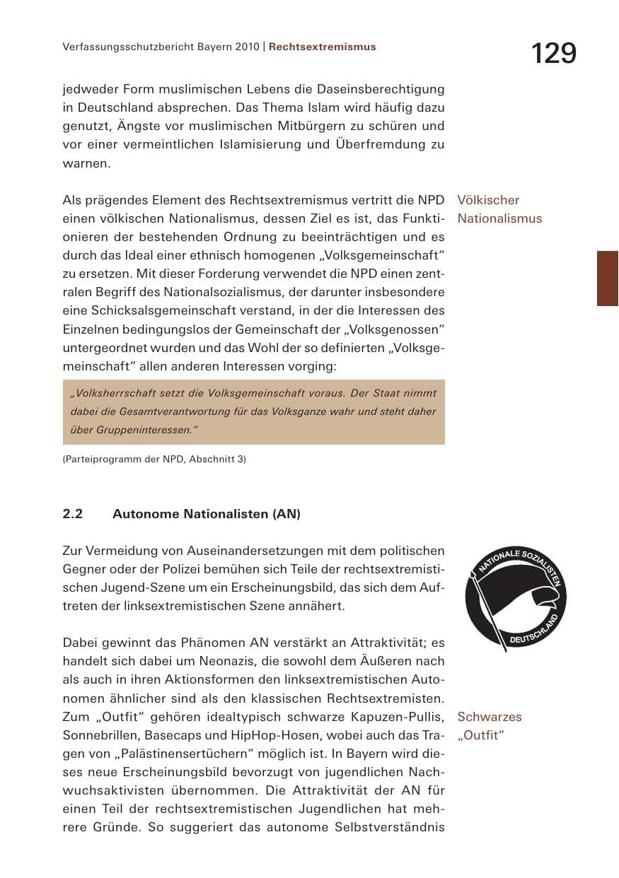 Seite 131 des Verfassungsschutzbericht 2010 Bayern