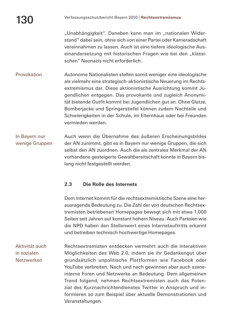 Seite 132 des Verfassungsschutzbericht 2010 Bayern