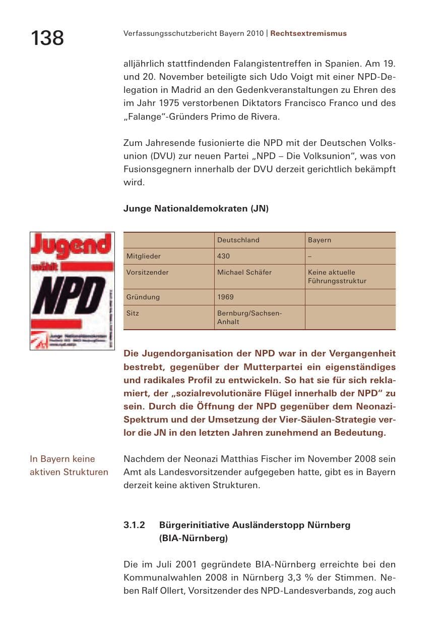 Seite 140 des Verfassungsschutzbericht 2010 Bayern