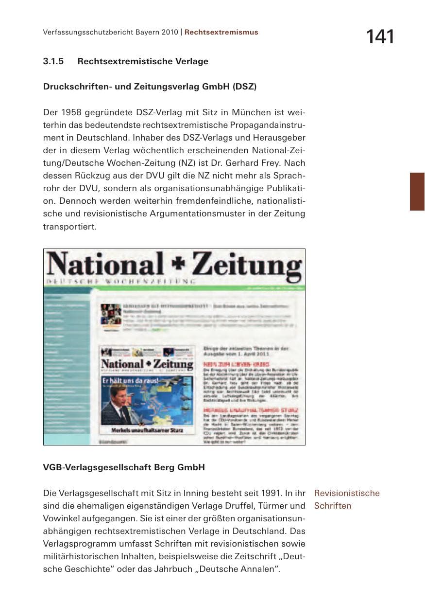 Seite 143 des Verfassungsschutzbericht 2010 Bayern