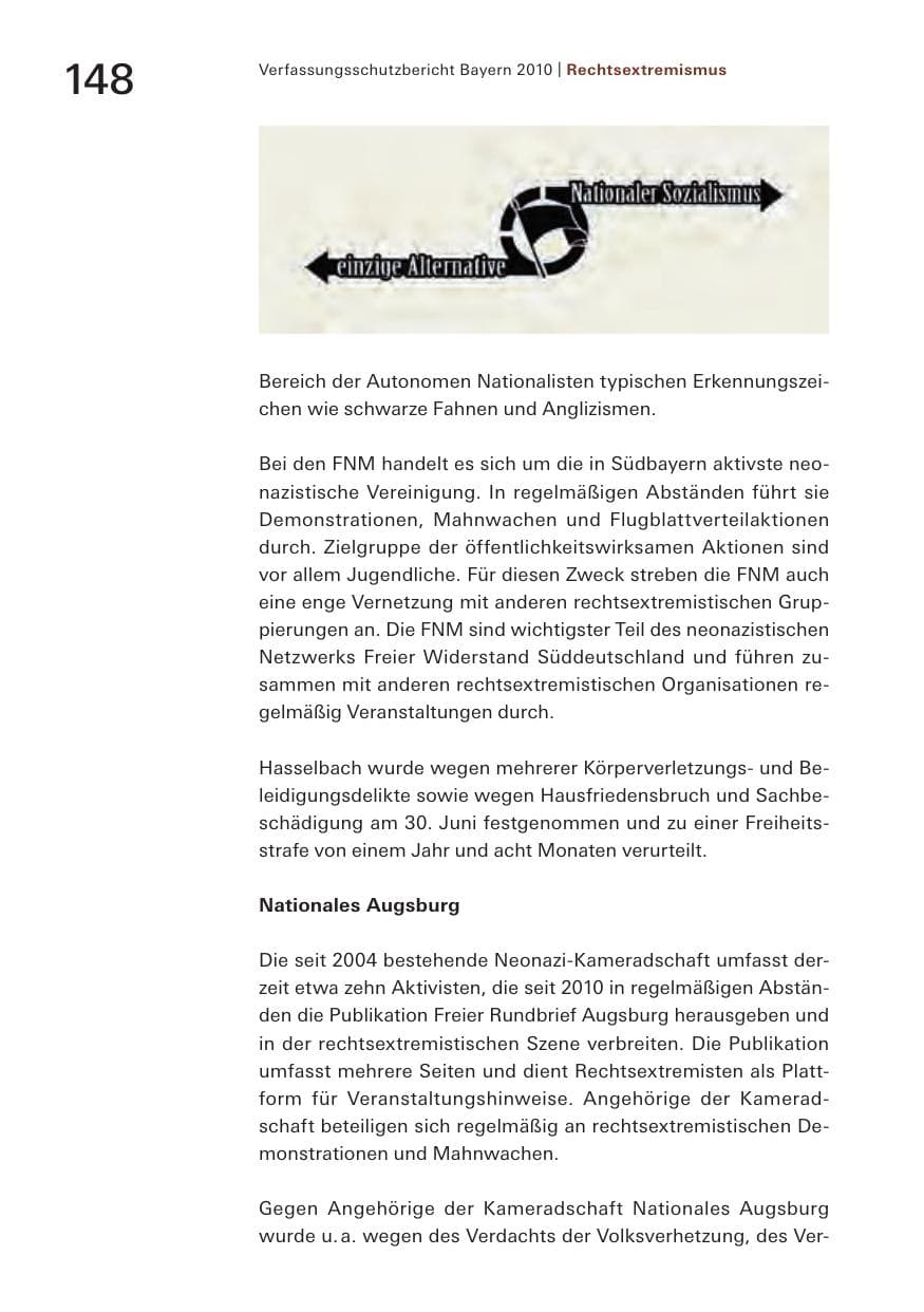 Seite 150 des Verfassungsschutzbericht 2010 Bayern