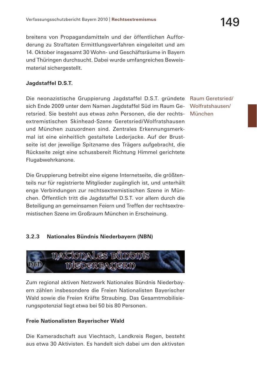 Seite 151 des Verfassungsschutzbericht 2010 Bayern