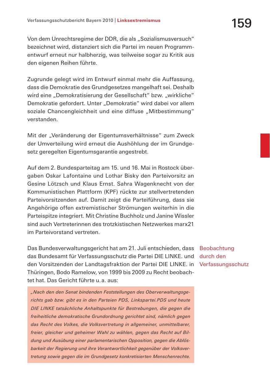 Seite 161 des Verfassungsschutzbericht 2010 Bayern