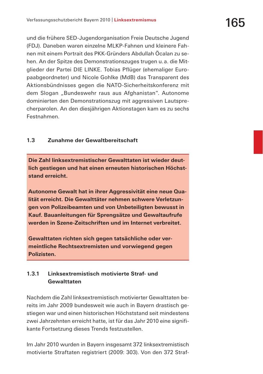 Seite 167 des Verfassungsschutzbericht 2010 Bayern