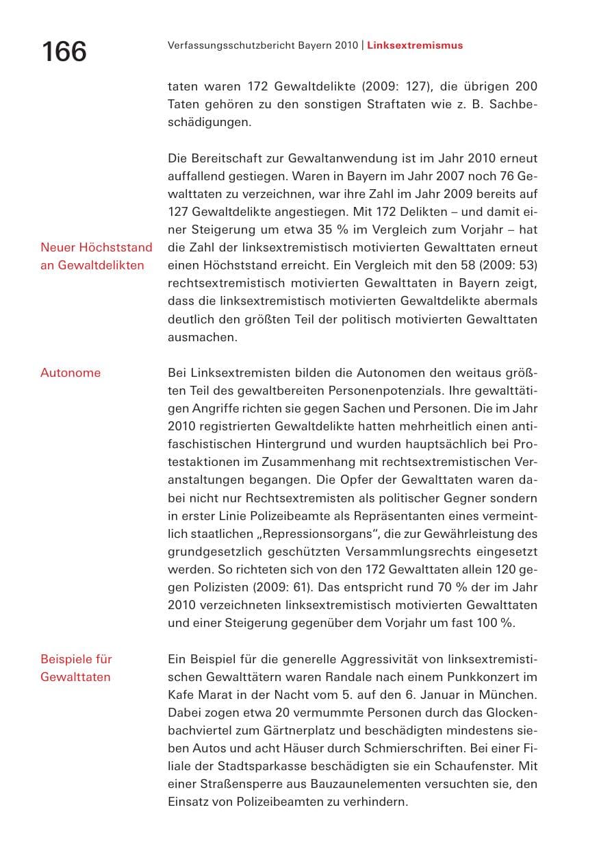 Seite 168 des Verfassungsschutzbericht 2010 Bayern