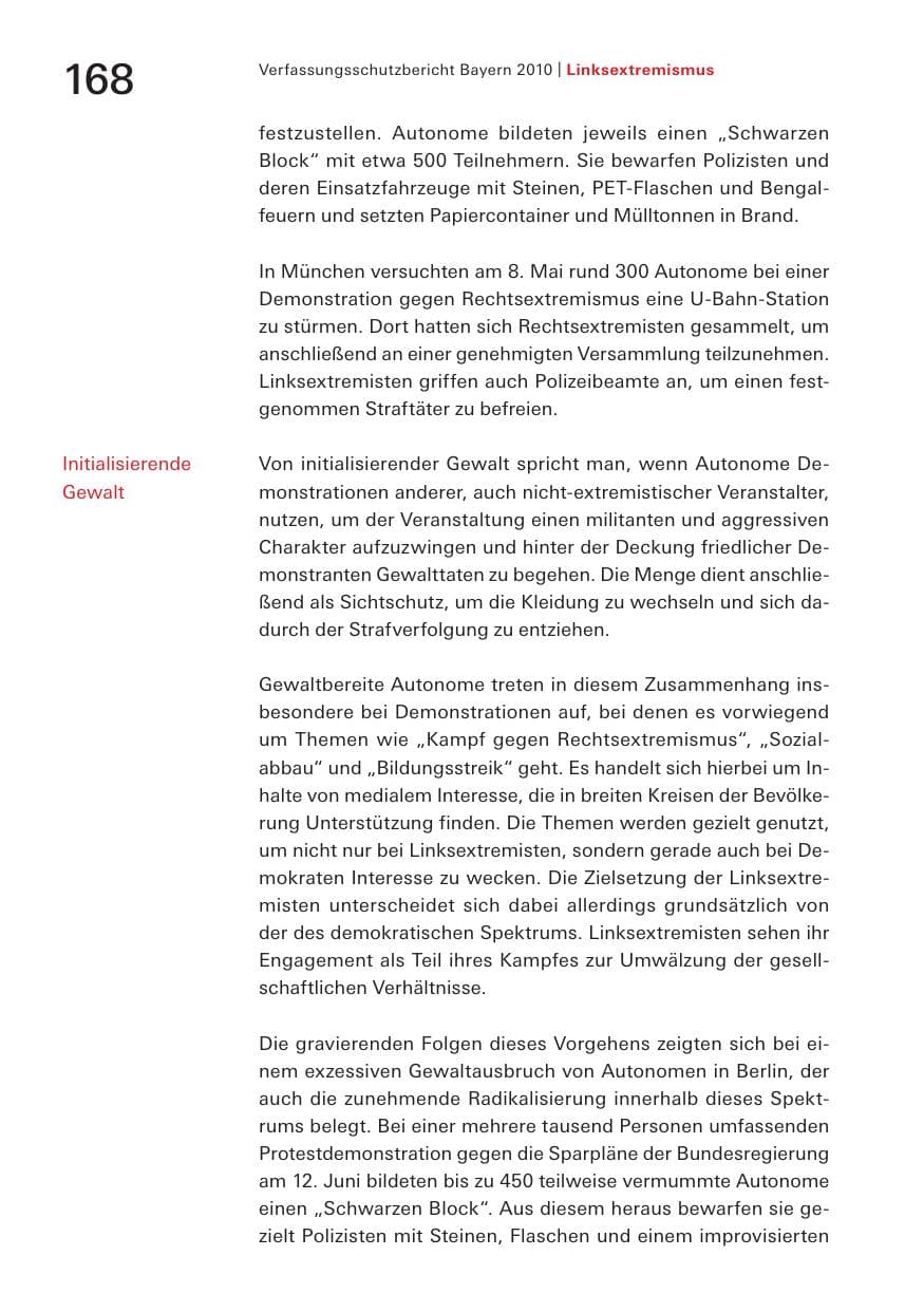 Seite 170 des Verfassungsschutzbericht 2010 Bayern