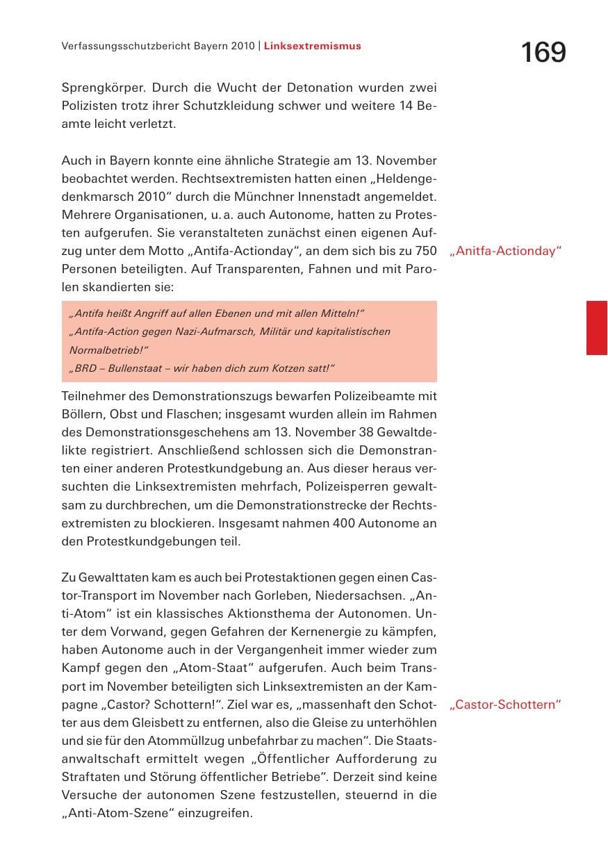 Seite 171 des Verfassungsschutzbericht 2010 Bayern