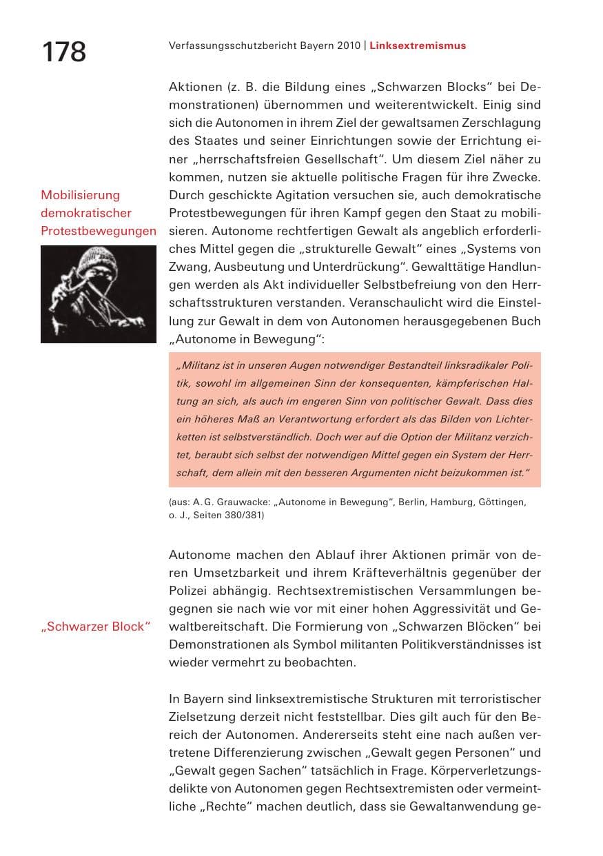 Seite 180 des Verfassungsschutzbericht 2010 Bayern