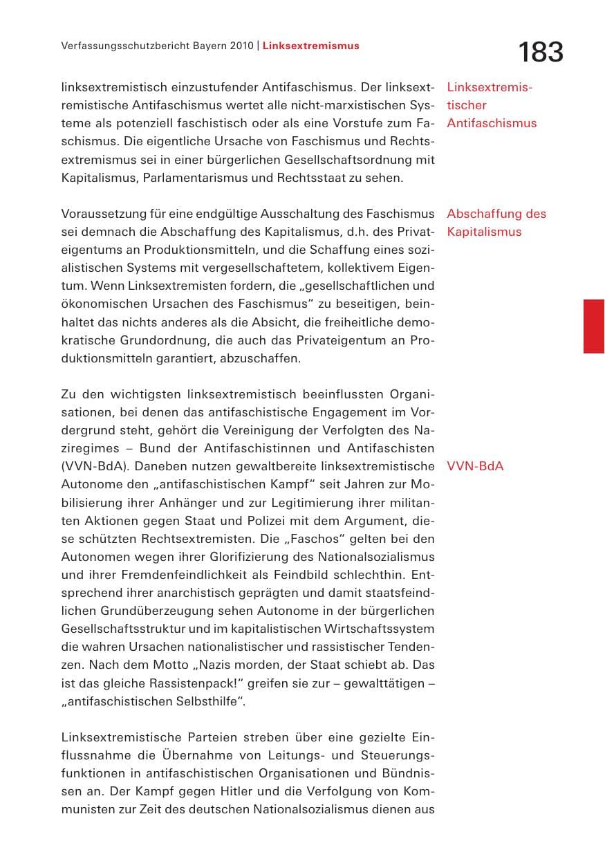 Seite 185 des Verfassungsschutzbericht 2010 Bayern