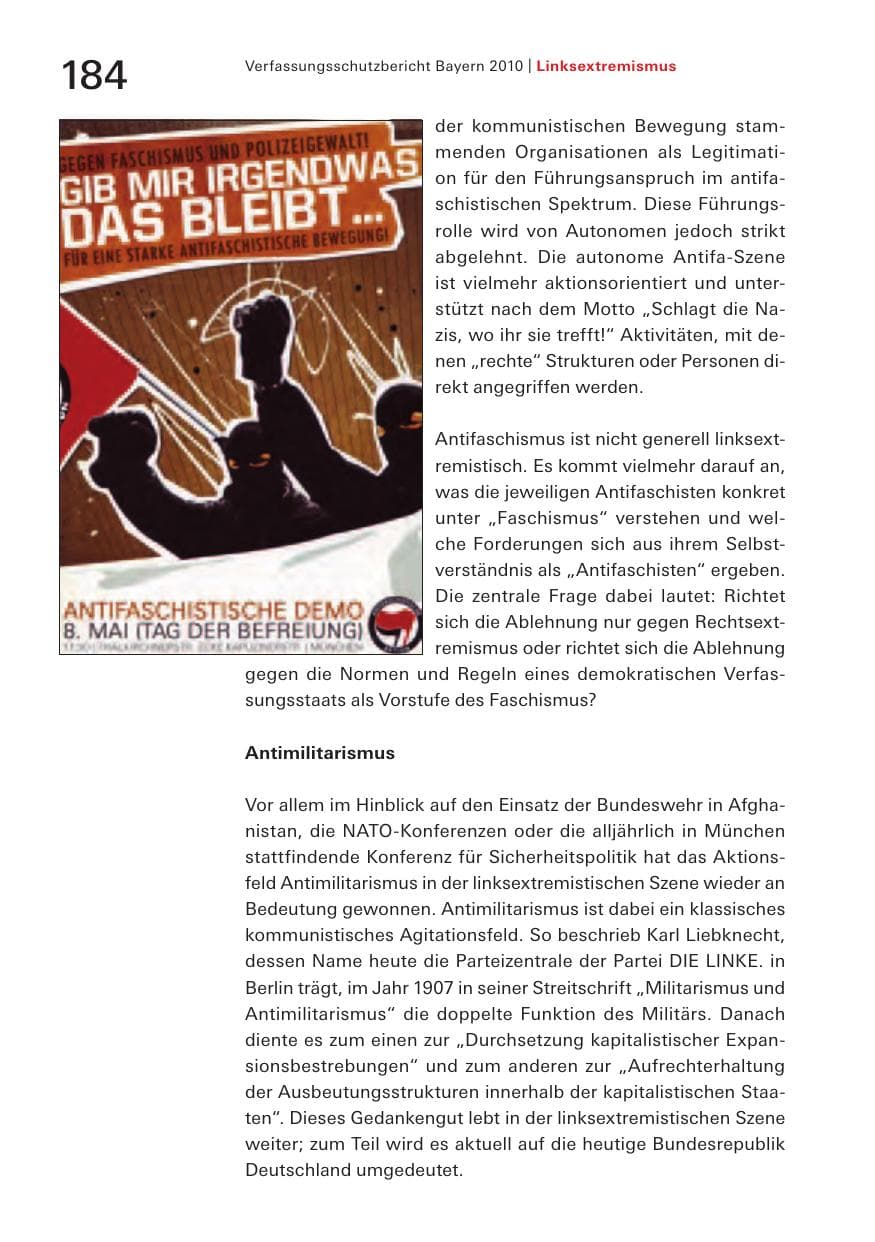 Seite 186 des Verfassungsschutzbericht 2010 Bayern