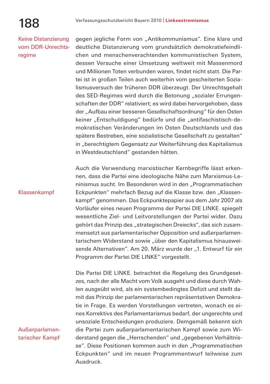 Seite 190 des Verfassungsschutzbericht 2010 Bayern