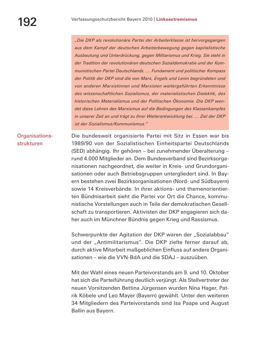 Seite 194 des Verfassungsschutzbericht 2010 Bayern