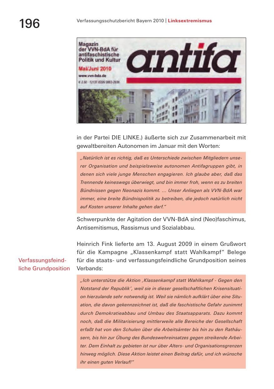 Seite 198 des Verfassungsschutzbericht 2010 Bayern