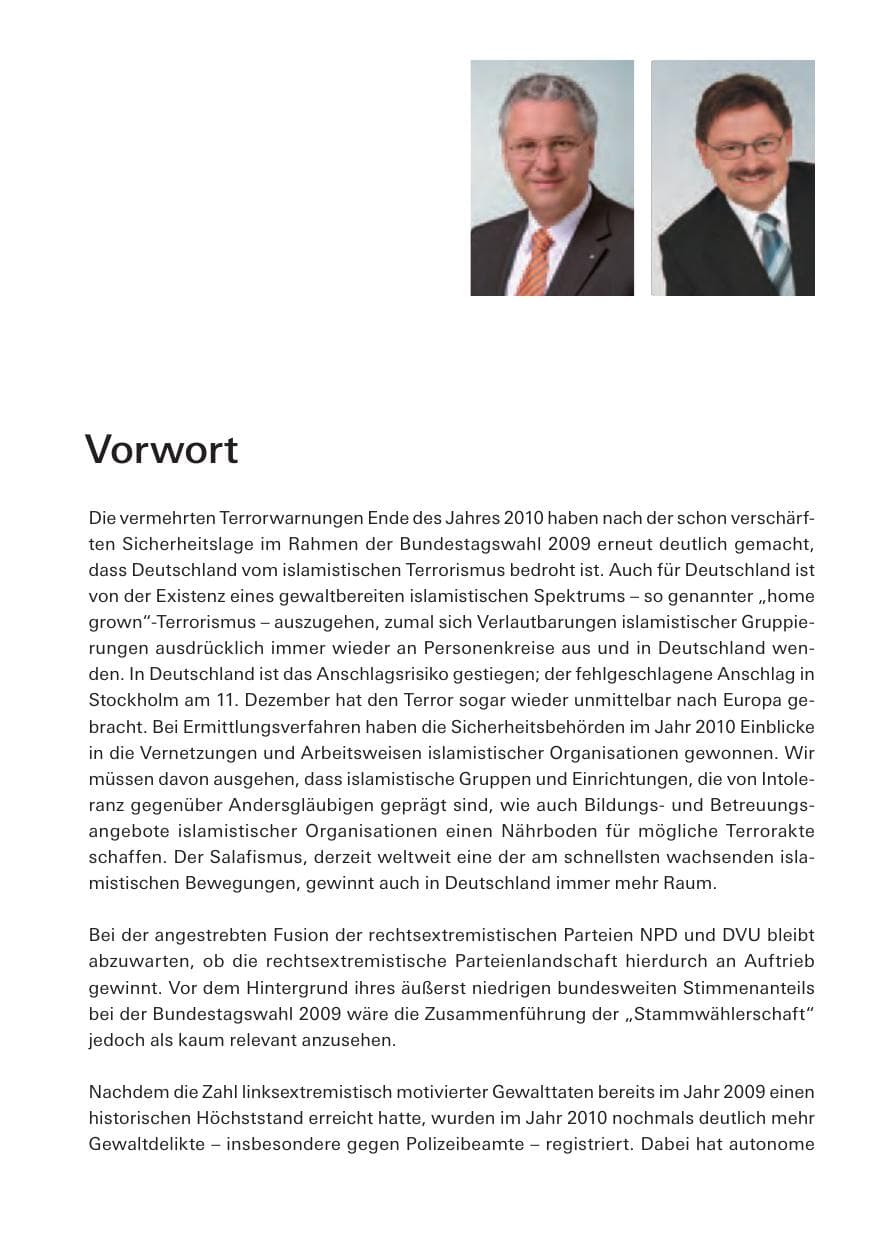 Seite 3 des Verfassungsschutzbericht 2010 Bayern