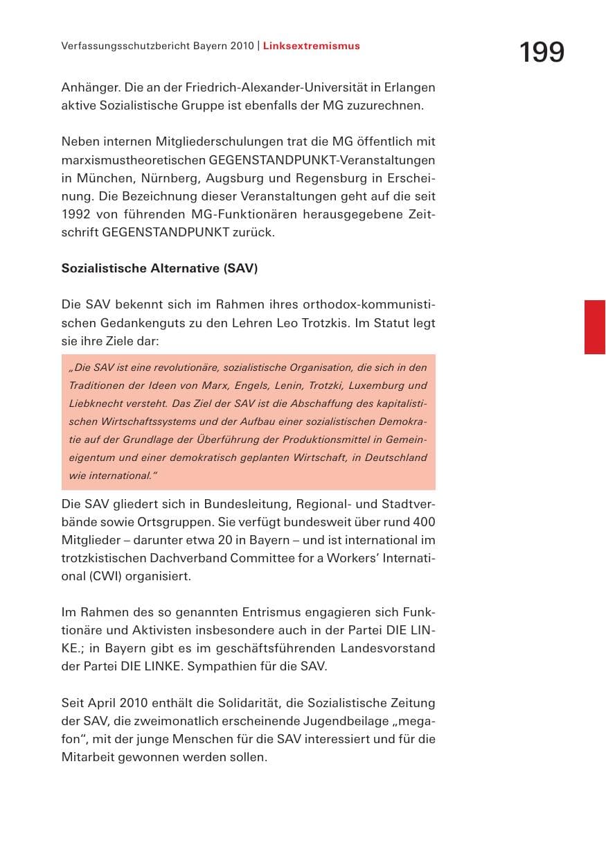 Seite 201 des Verfassungsschutzbericht 2010 Bayern
