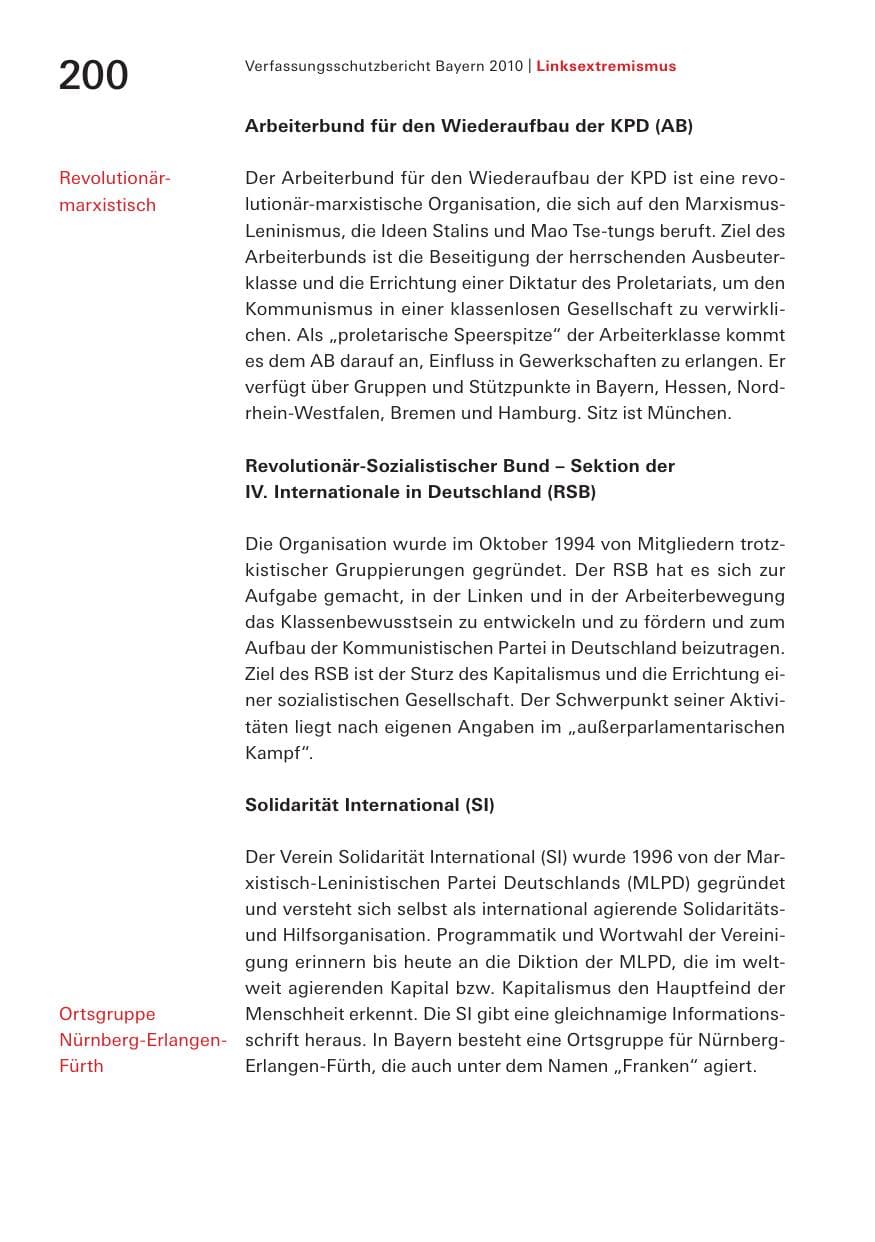 Seite 202 des Verfassungsschutzbericht 2010 Bayern