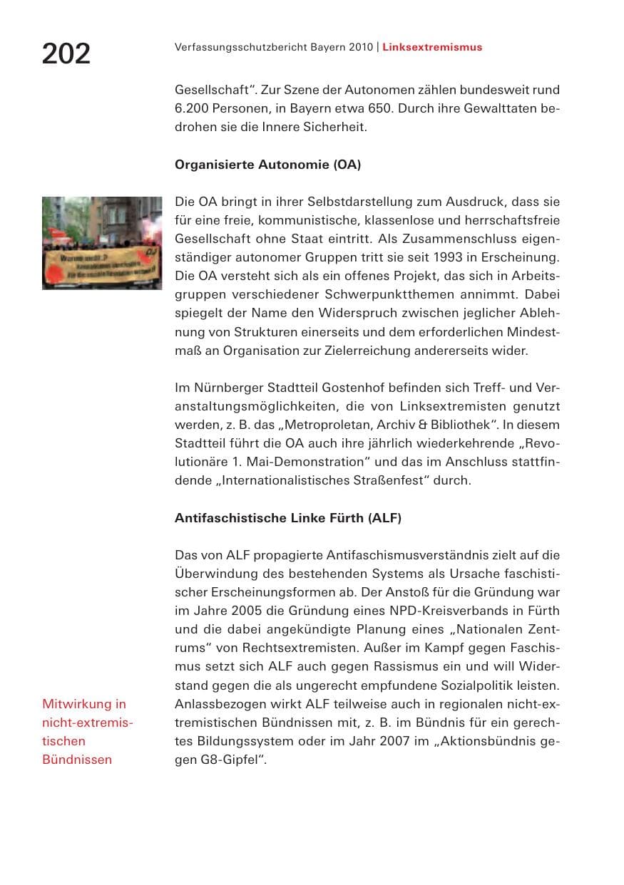 Seite 204 des Verfassungsschutzbericht 2010 Bayern