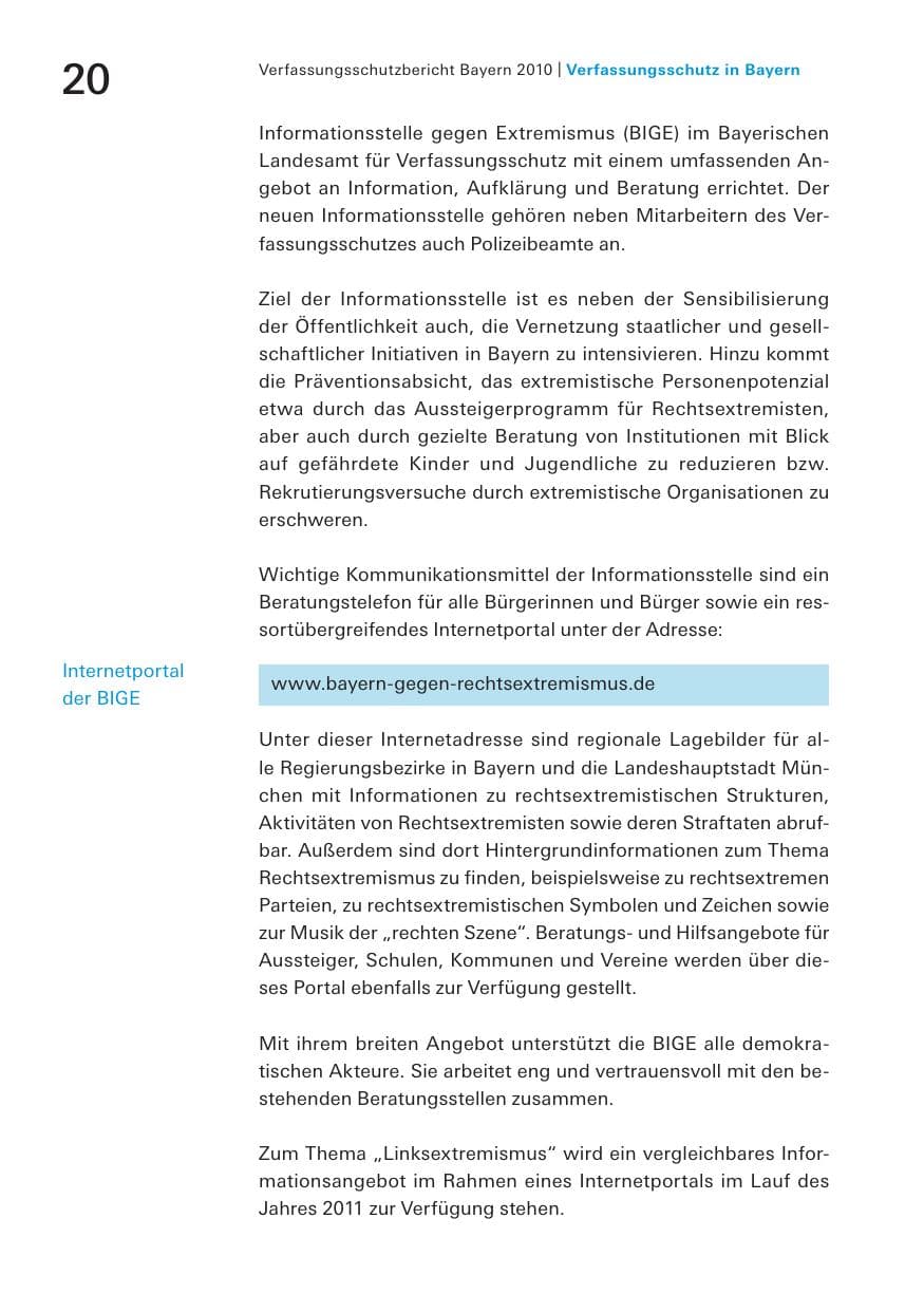 Seite 22 des Verfassungsschutzbericht 2010 Bayern
