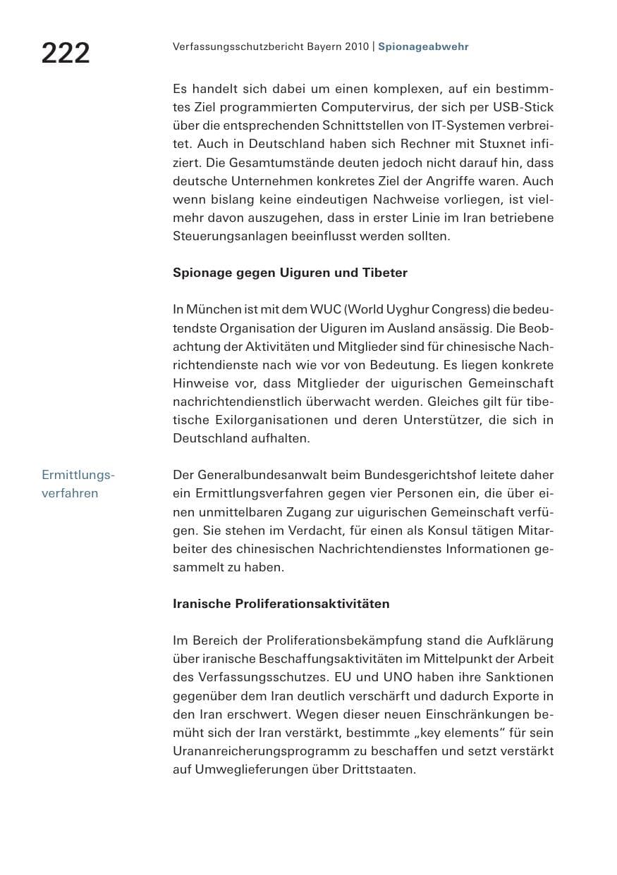 Seite 224 des Verfassungsschutzbericht 2010 Bayern