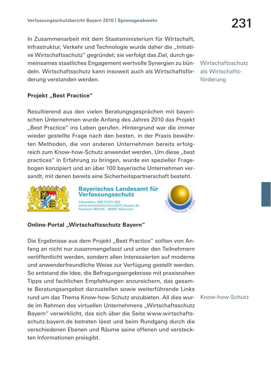 Seite 233 des Verfassungsschutzbericht 2010 Bayern
