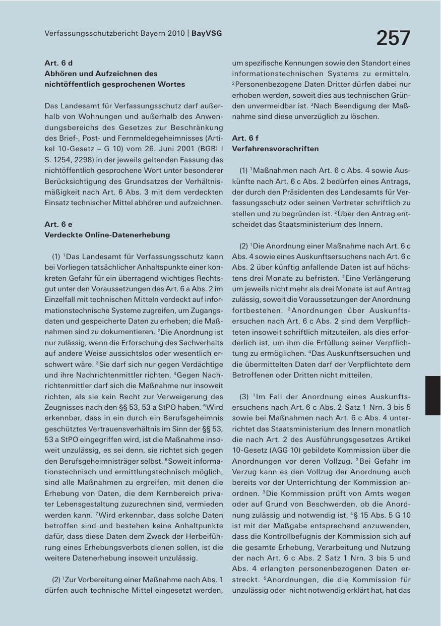 Seite 259 des Verfassungsschutzbericht 2010 Bayern
