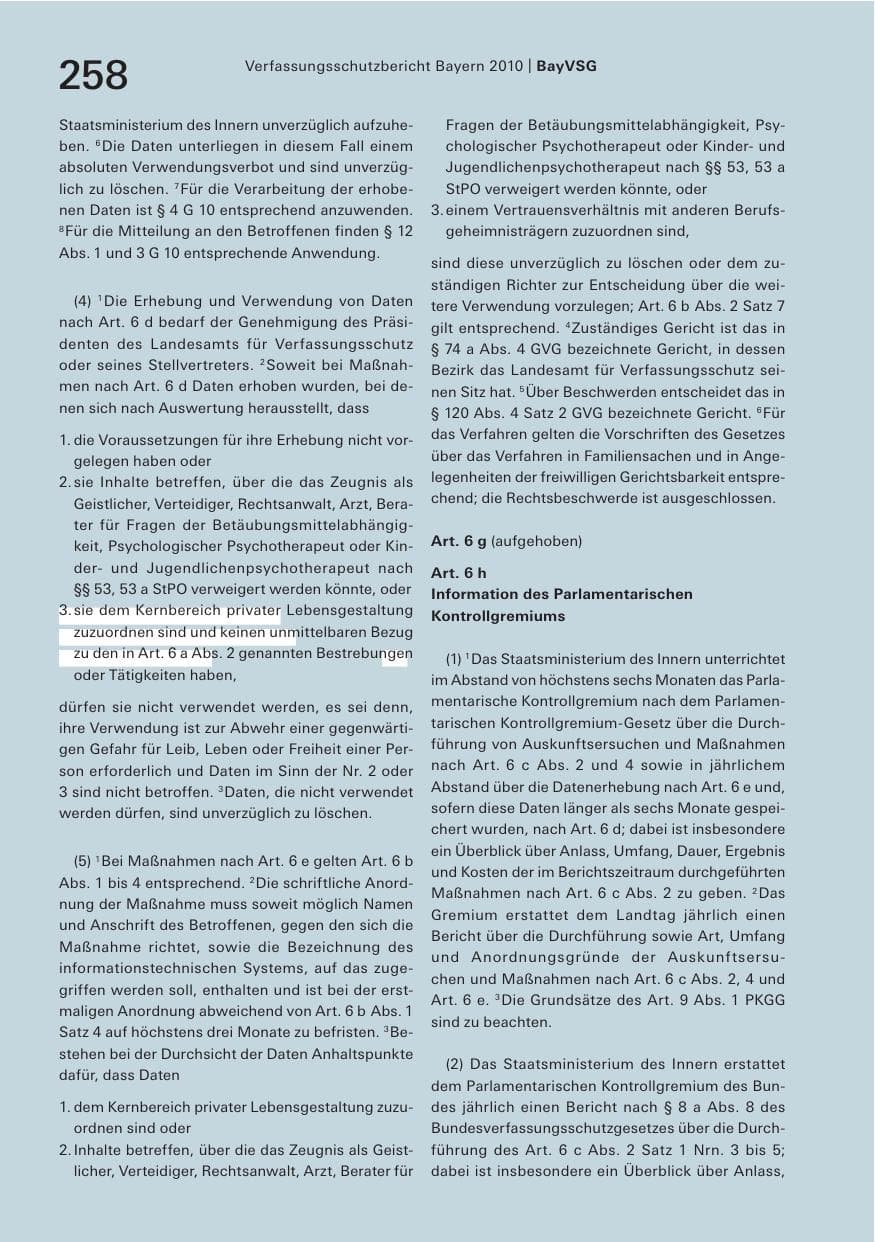 Seite 260 des Verfassungsschutzbericht 2010 Bayern