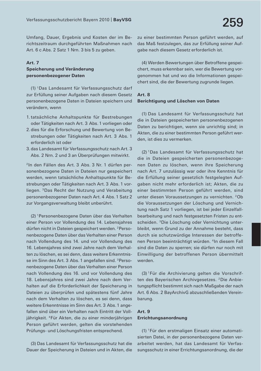 Seite 261 des Verfassungsschutzbericht 2010 Bayern