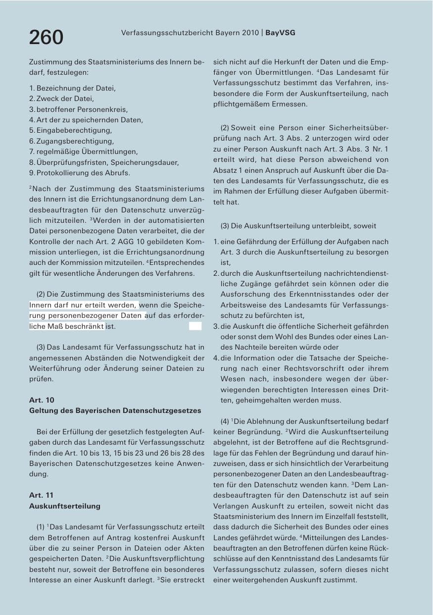 Seite 262 des Verfassungsschutzbericht 2010 Bayern
