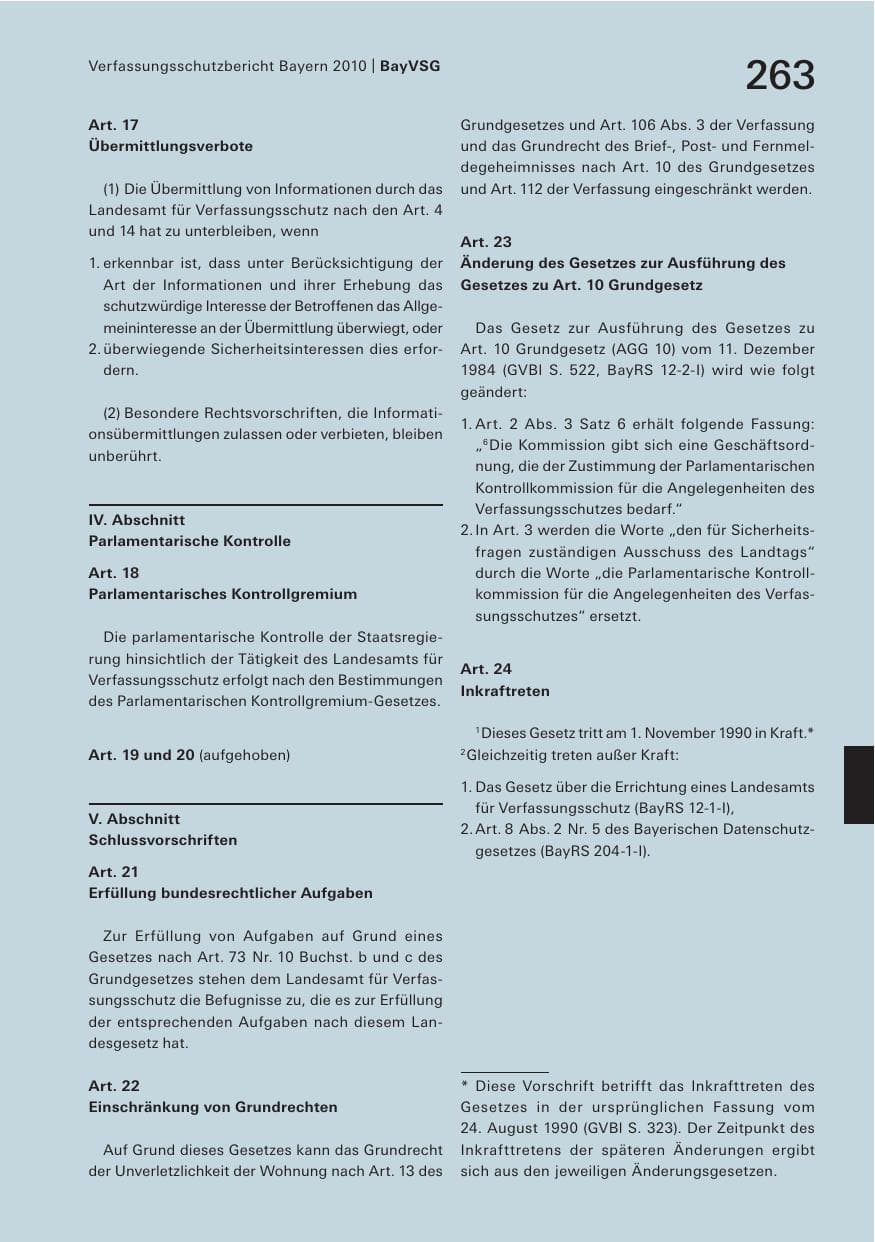 Seite 265 des Verfassungsschutzbericht 2010 Bayern