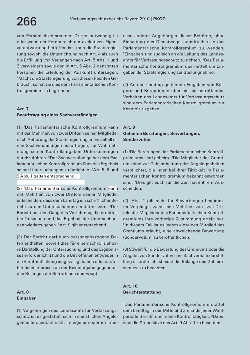 Seite 268 des Verfassungsschutzbericht 2010 Bayern