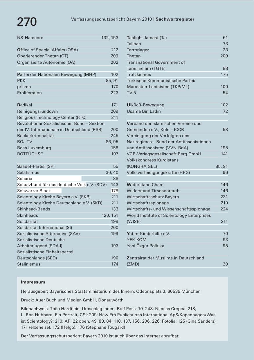 Seite 272 des Verfassungsschutzbericht 2010 Bayern