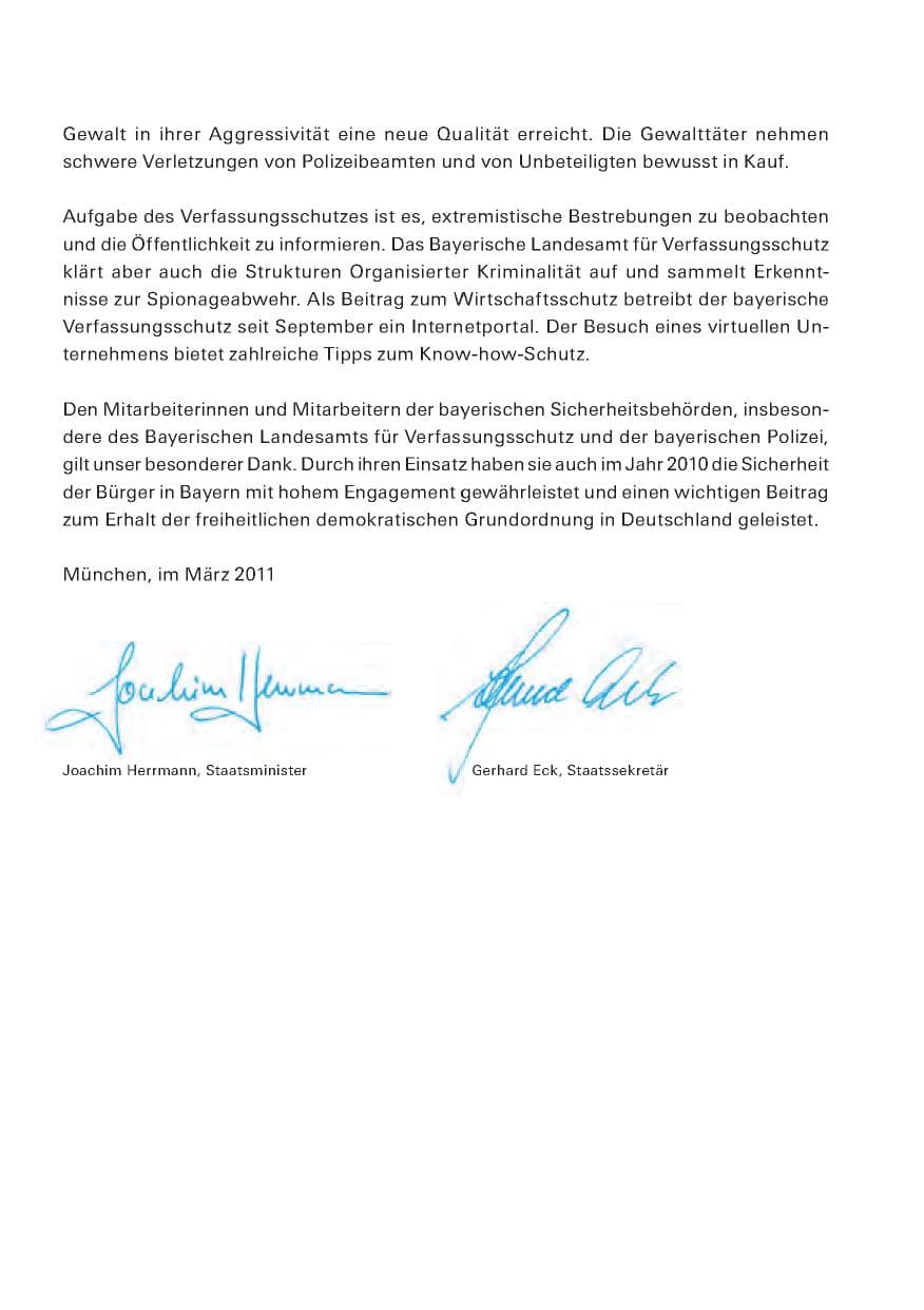 Seite 4 des Verfassungsschutzbericht 2010 Bayern