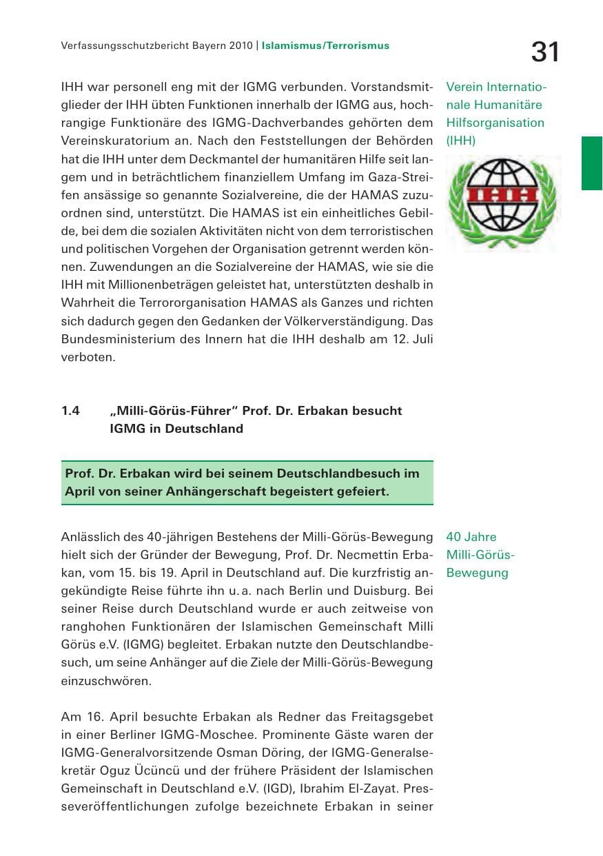 Seite 33 des Verfassungsschutzbericht 2010 Bayern