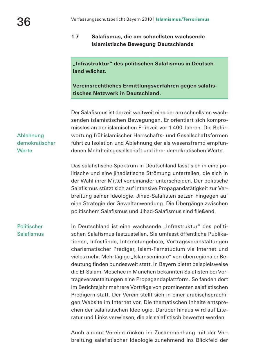 Seite 38 des Verfassungsschutzbericht 2010 Bayern