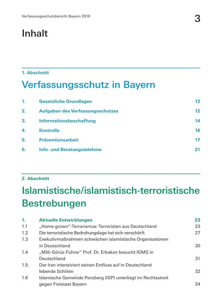 Seite 5 des Verfassungsschutzbericht 2010 Bayern