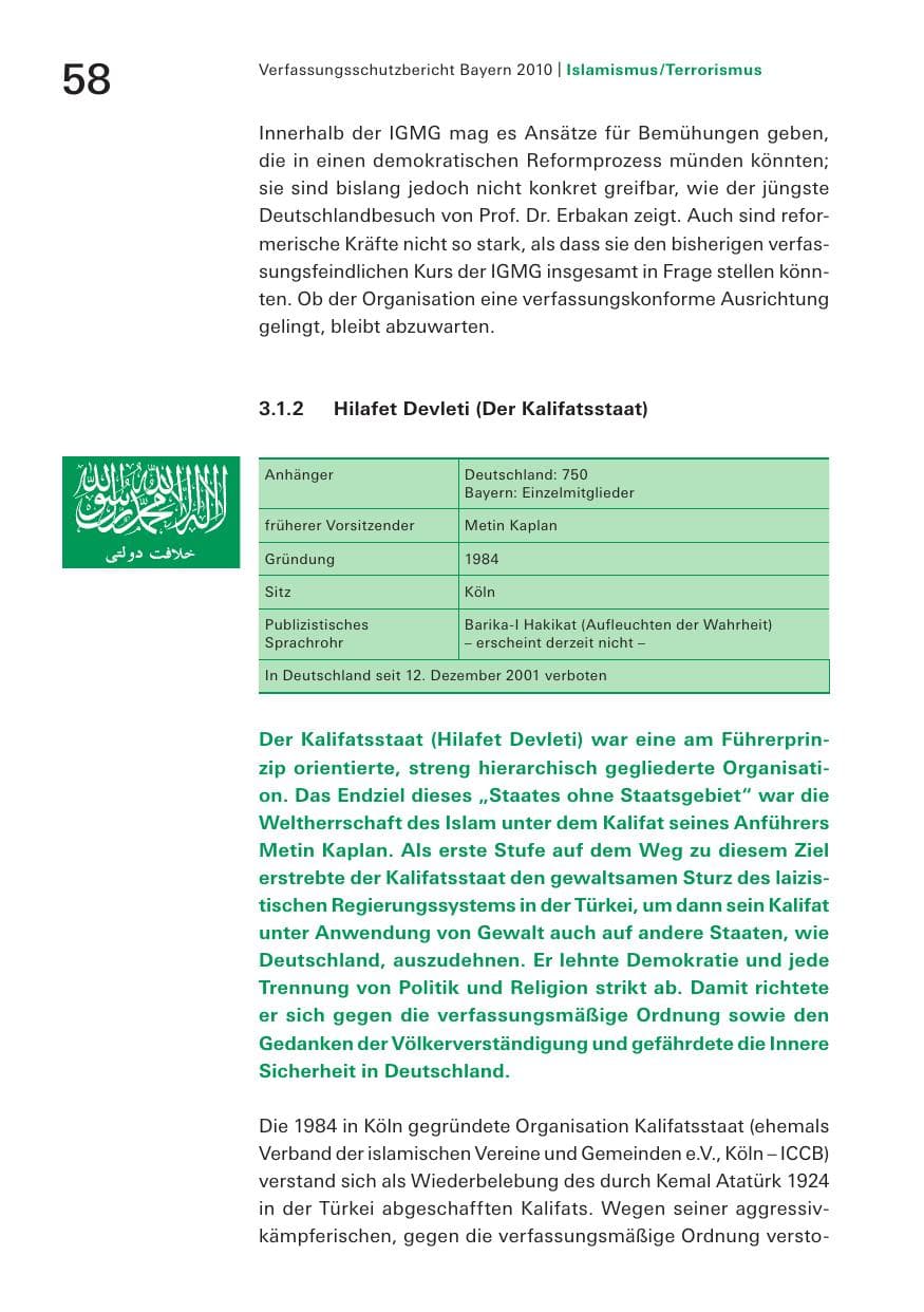 Seite 60 des Verfassungsschutzbericht 2010 Bayern