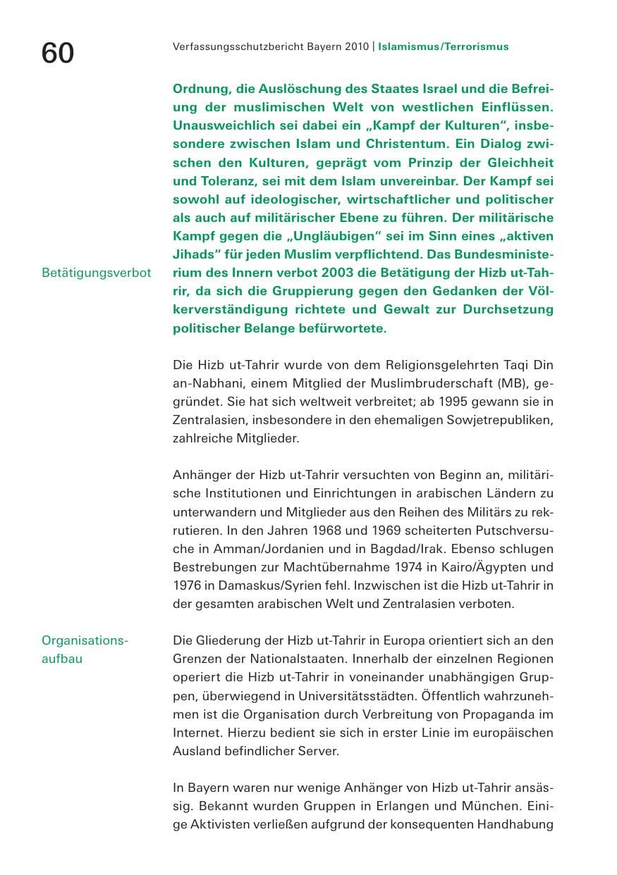 Seite 62 des Verfassungsschutzbericht 2010 Bayern