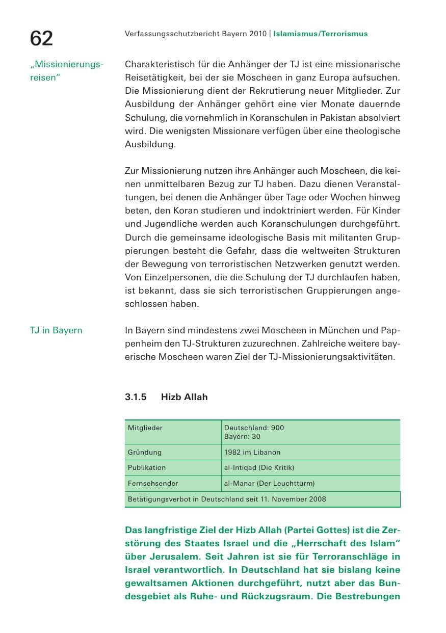 Seite 64 des Verfassungsschutzbericht 2010 Bayern