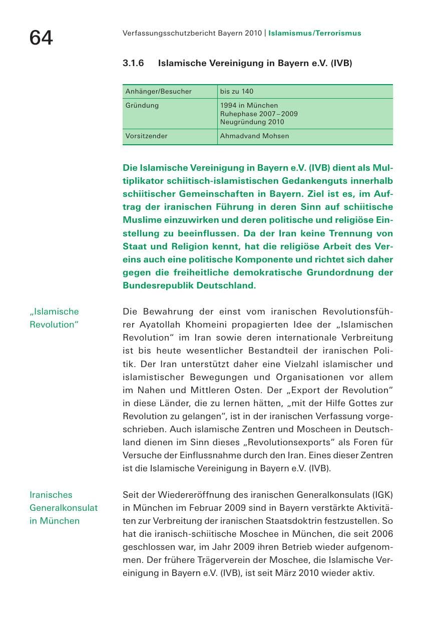 Seite 66 des Verfassungsschutzbericht 2010 Bayern