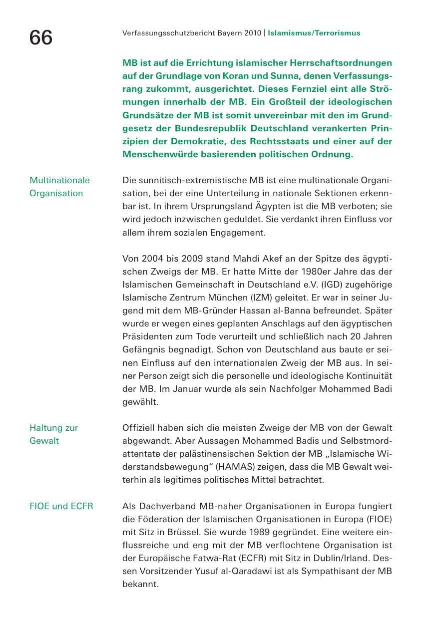 Seite 68 des Verfassungsschutzbericht 2010 Bayern