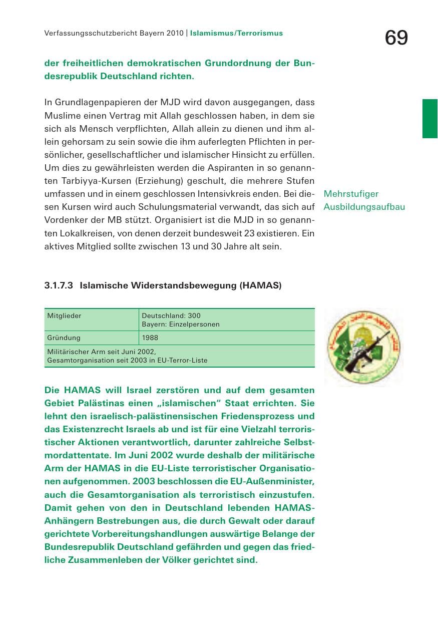 Seite 71 des Verfassungsschutzbericht 2010 Bayern