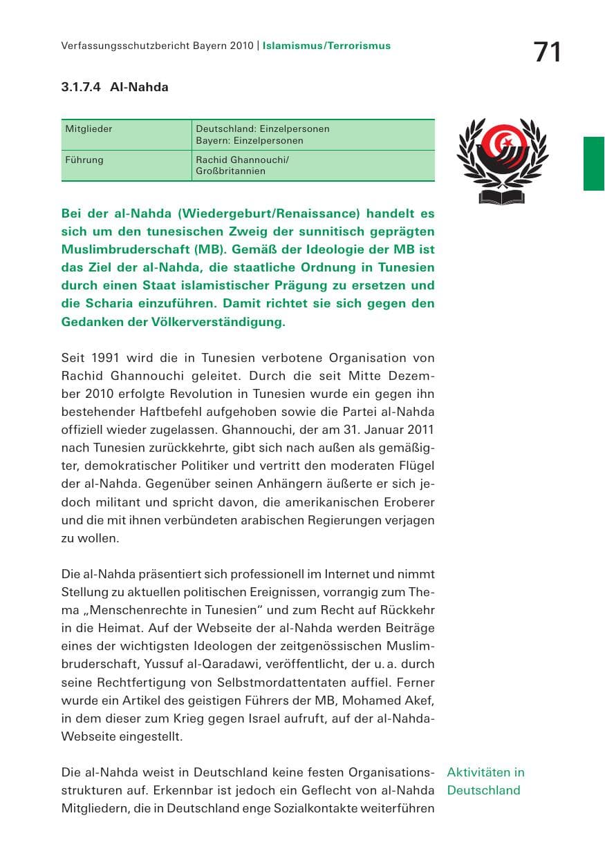 Seite 73 des Verfassungsschutzbericht 2010 Bayern