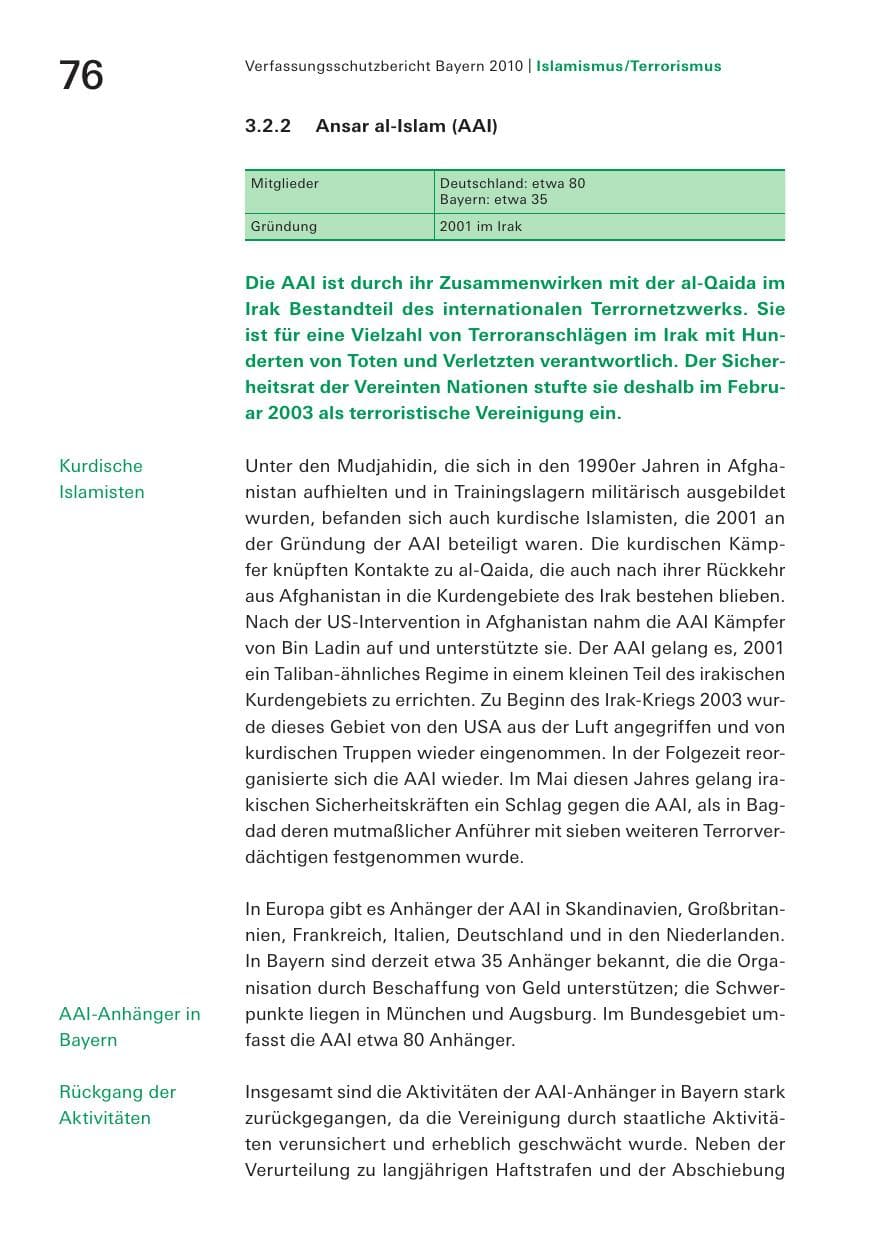 Seite 78 des Verfassungsschutzbericht 2010 Bayern