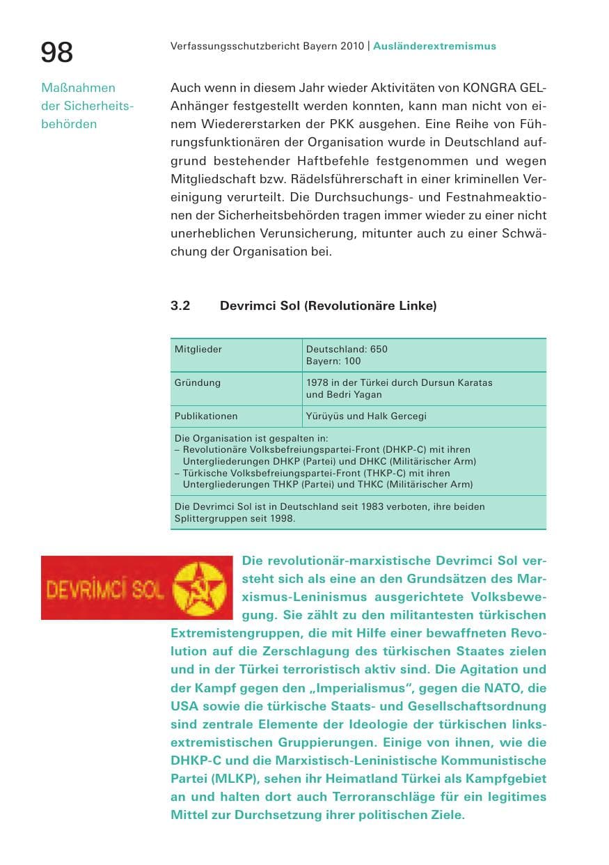 Seite 100 des Verfassungsschutzbericht 2010 Bayern