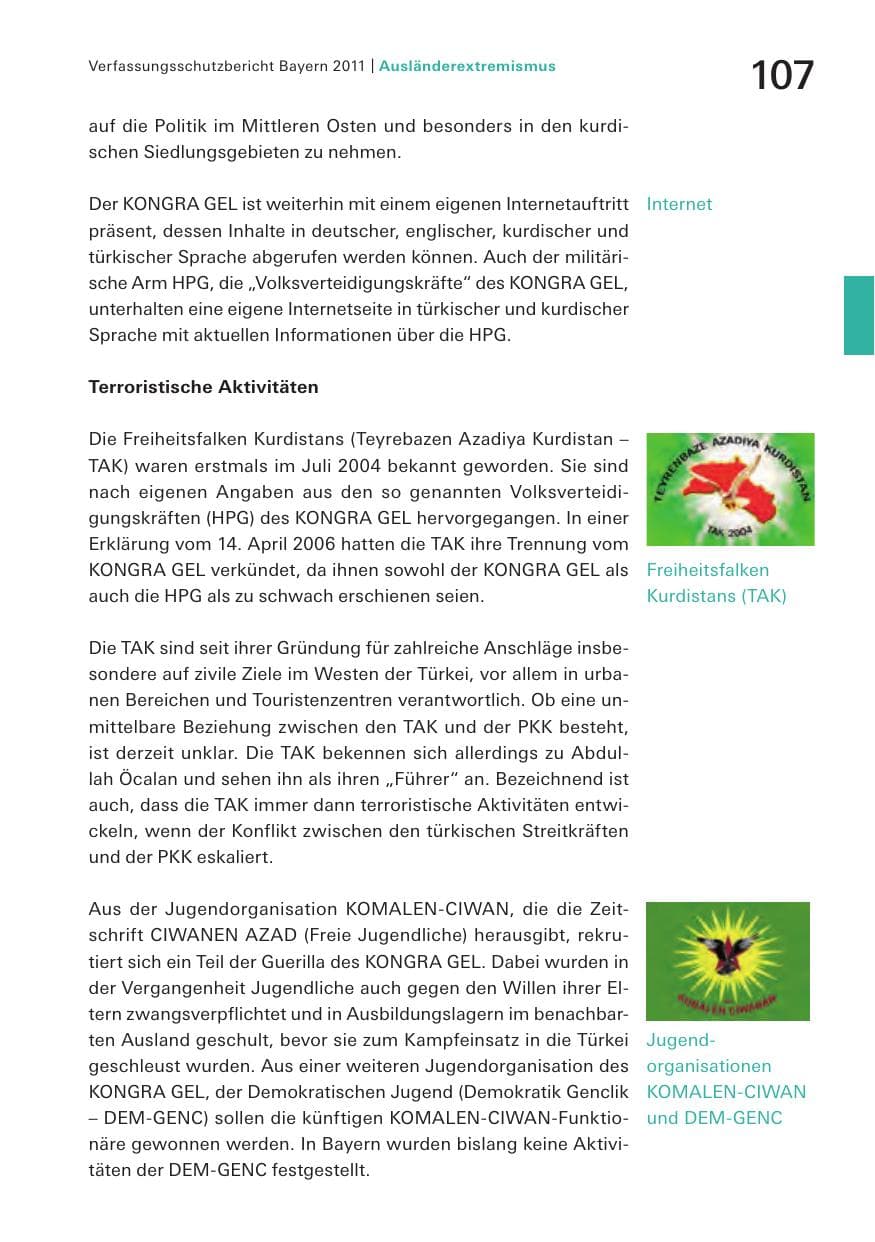 Seite 109 des Verfassungsschutzbericht 2011 Bayern