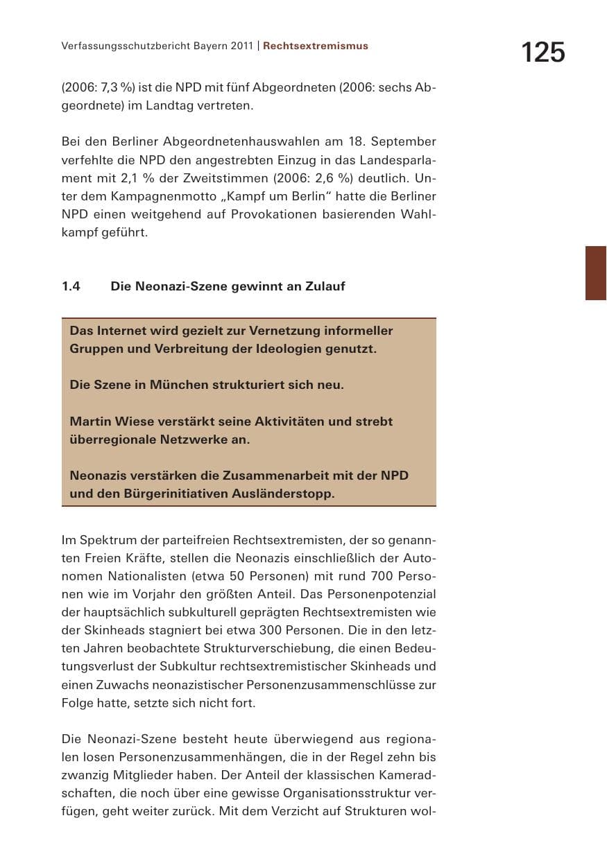 Seite 127 des Verfassungsschutzbericht 2011 Bayern
