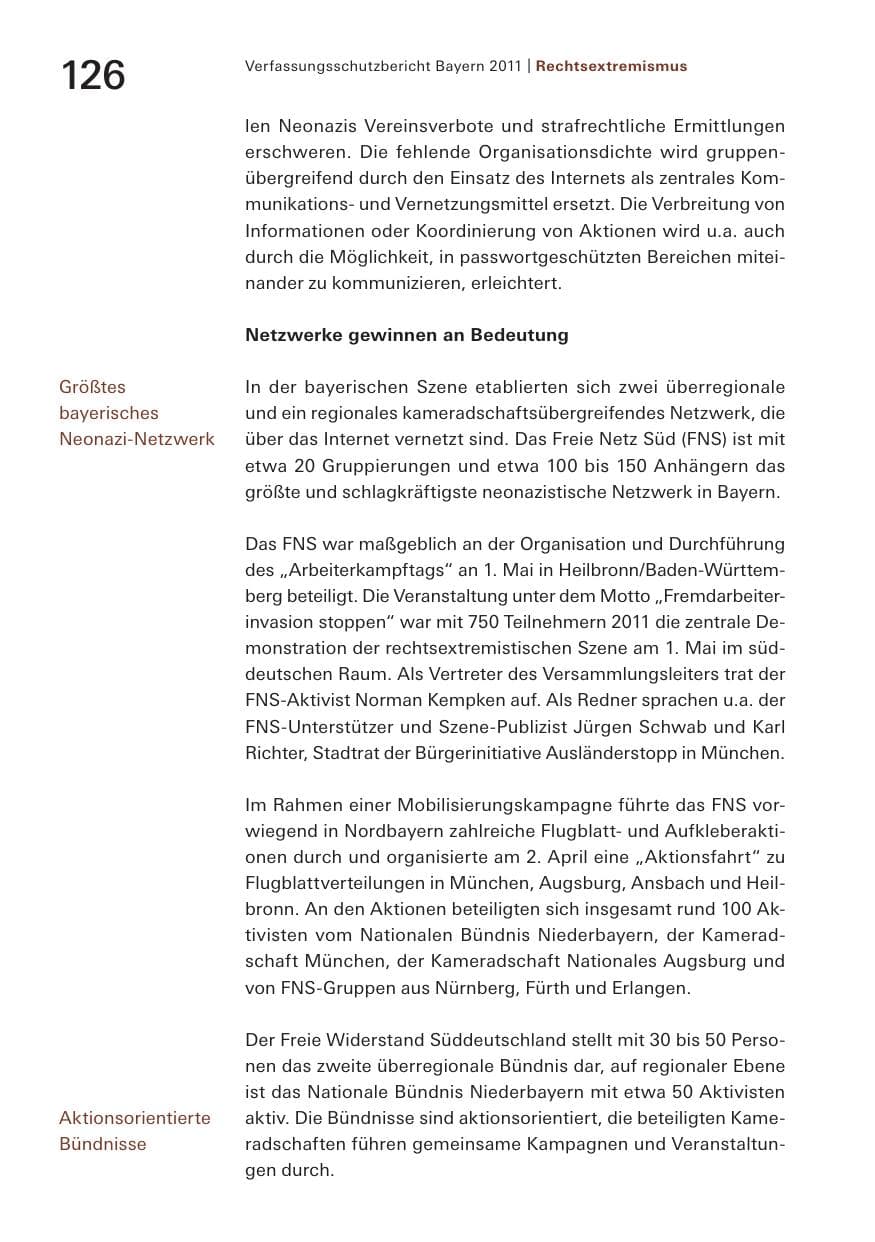 Seite 128 des Verfassungsschutzbericht 2011 Bayern