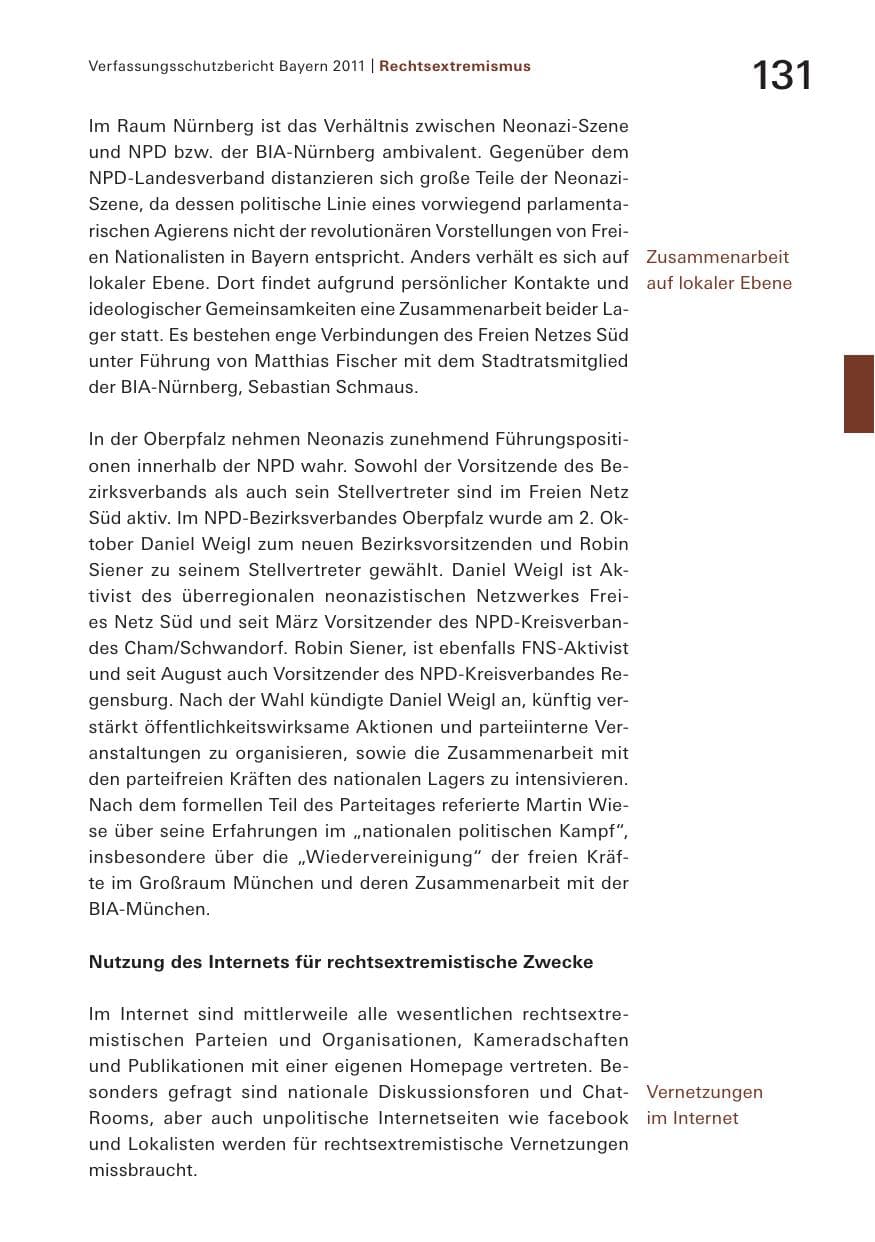 Seite 133 des Verfassungsschutzbericht 2011 Bayern