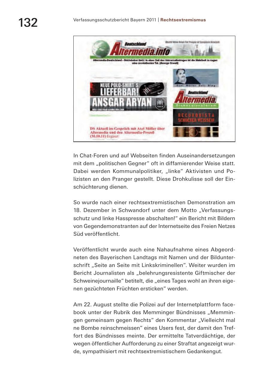 Seite 134 des Verfassungsschutzbericht 2011 Bayern