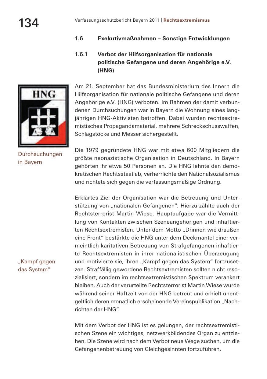 Seite 136 des Verfassungsschutzbericht 2011 Bayern